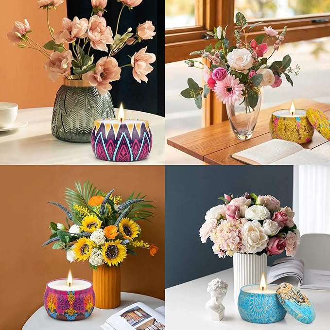 Holiday Candle Gift Set, 4 Pack Long Lasting Classic Bohemian Scented Soy Wax Candles with Fig, Lemon, Spring & Lavender Scents, Aromatherapy Candles for Home, Christmas Gifts for Everyone