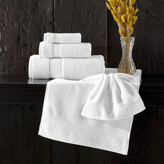 NOVA Luxury Linen - Hotel Quality Turkish Towel Set for Bathroom (6 Pcs Towel Set, Pure White)