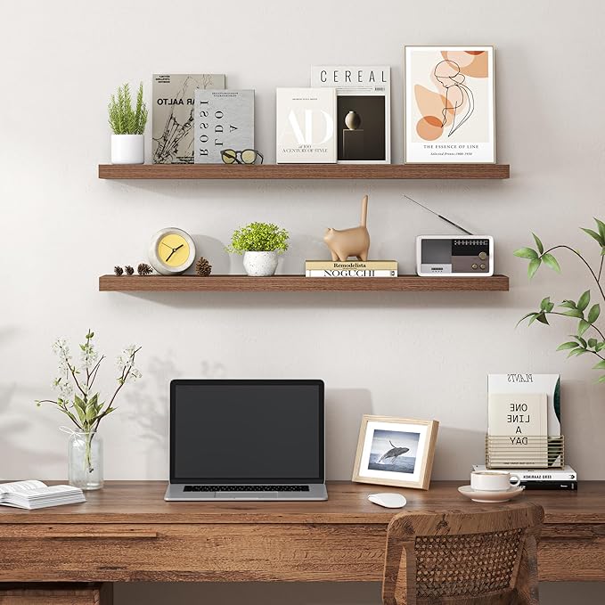 Heimlove 36 Inch Floating Shelves for Wall,Mounted Storage & Display Shelves for Bedroom,Living Room,Kitchen,Office,Set of 2,Walnut Color