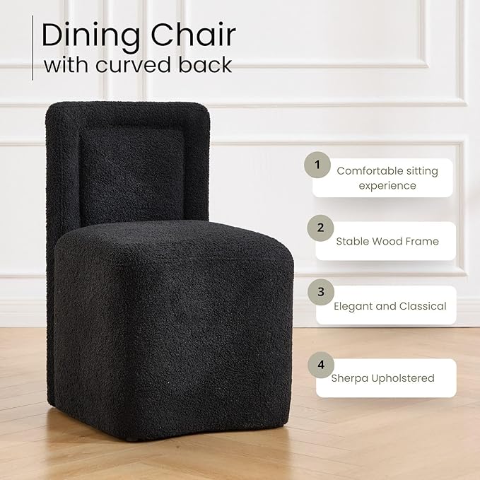 Black Upholstered Dining Chairs Set of 6, Armless Modern Sherpa Dining Chairs with High Back, Kitchen Chair for Dining Room/Restaurant/Living Room