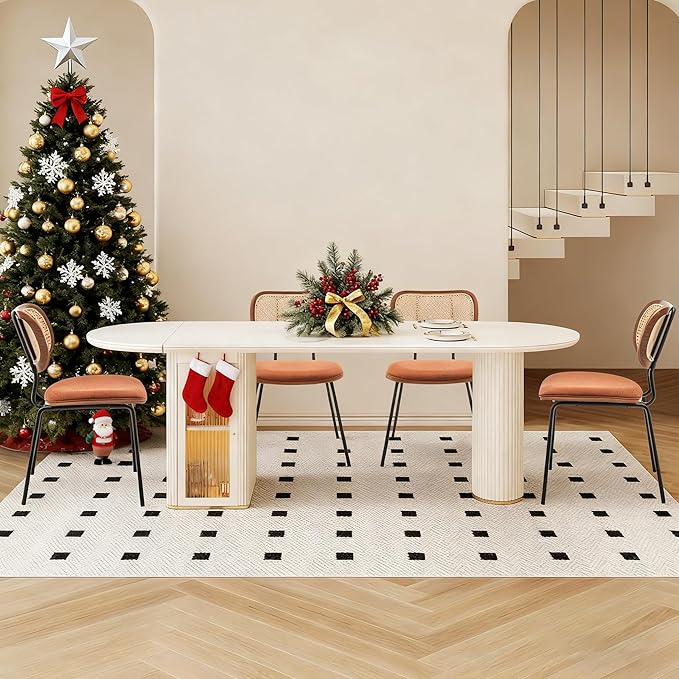 Rattan Dining Chairs Set of 2, Christmas Decoration Mid Century Modern Dining Chairs with Cane Back for Kitchen Dining Room, 19 Inch Fabric Orange