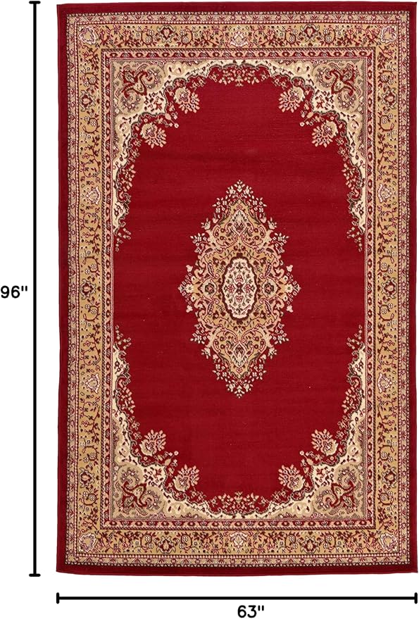 Unique Loom Reza Collection Traditional Persian Style Area Rug, 5 x 8 ft, Burgundy/Ivory