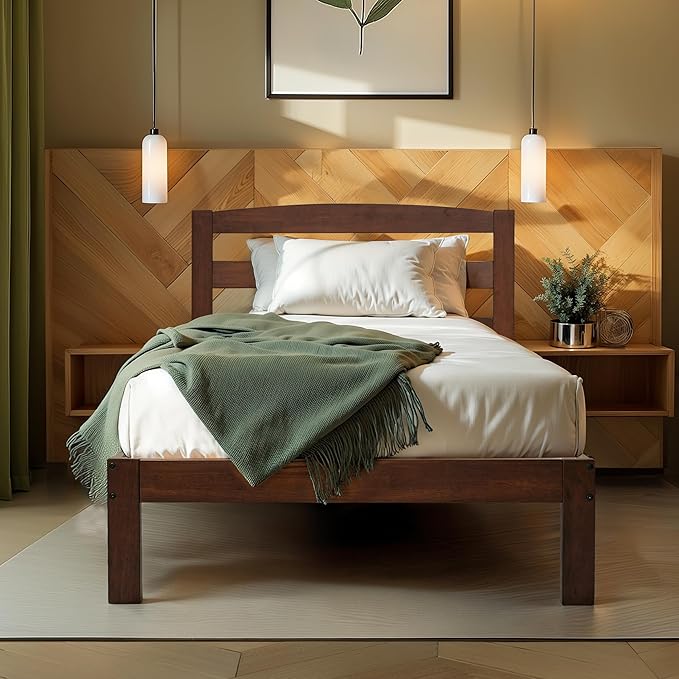 Hokway Wood Full Bed Frame with Headboard-No Wobble,Noise-Free,Easy Assembly with Precise Holes,12 in Reinforced Center Legs,No Box Spring Needed,Walnut