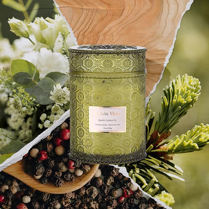 LA JOLIE MUSE Christmas Candle | Starlit Golden Fir | Pine, Cedarwood & Fir Balsam | 19 oz Large Wooden Wick Soy Candle | 90 Hours Clean Burn | Gift-Ready for Christmas & Winter Gatherings