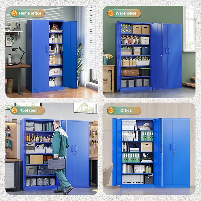 Letaya Metal Garage Storage Cabinets with Lock Door and Adjustable Shelves, Steel Tool Cabinets for Home,Office,Warehouse Organisieren (Blue)