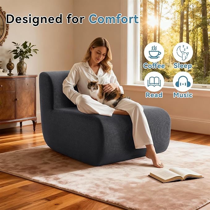 Single Cloud Sofa,Fireside Beanbag Chair Upholstered Floor Sofa Couch,Corduroy Boneless Couch for Small Spaces,Memory Foam Lounge Chair for Bedroom, Living Room,Deep Grey