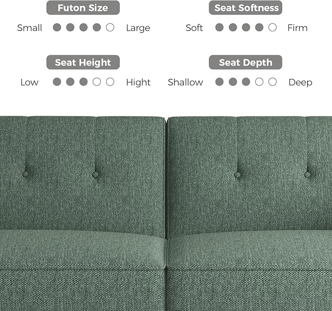 89” Futon Sofa Bed,Comfy Futon Couch Bed with 2 Square Pillows,Convertible Sleeper Sofa with Adjustable Backrest& Armrests, Modern Loveseat Sleeper for Living Room, Bedroom, Linen Green