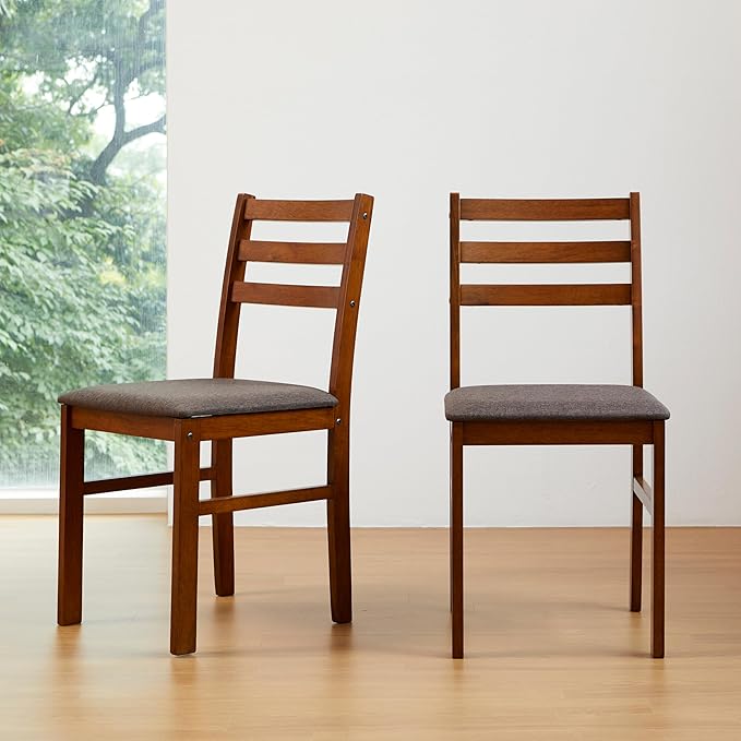 Livinia Seattle Modern Farmhouse Kitchen Dining Room Chair Set of 4, Solid Wood Fabric Upholstered Cushion Seat Wood Ladder Back Chairs (Antique)