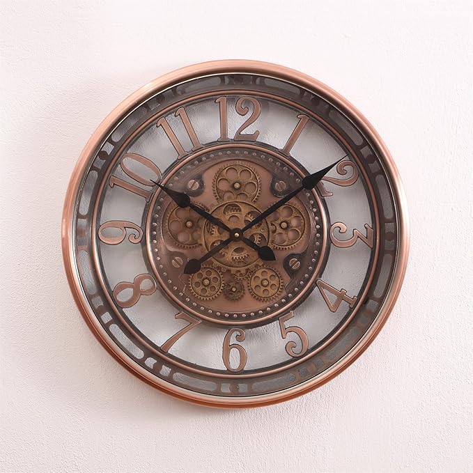 INFINITY TIME 21 Inch Moving Gears Wall Clock,Large Metal Wall Clock for Modern Farmhouse Living Room Decor,Copper Arabic Numeral,House Warming Gifts New Home