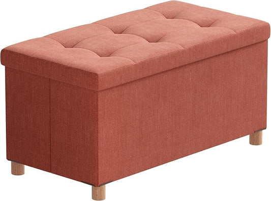 BRIAN & DANY 30 Inches Folding Storage Ottoman Bench, Ottoman with Storage Bench for Bedroom, Living Room, Entryway, Foot Rest with Legs, Orange