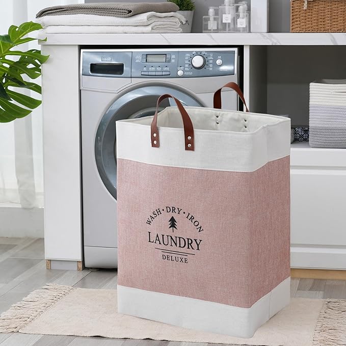 COMFY HOMI 2Pack 76L Laundry Basket & Hamper, Large Collapsible Waterproof Clothes Baskets with Handles, Freestanding Laundry Hampers for Bedroom Bathroom Dorm - 15.8x11.8x21.7 Inch - White/Pink