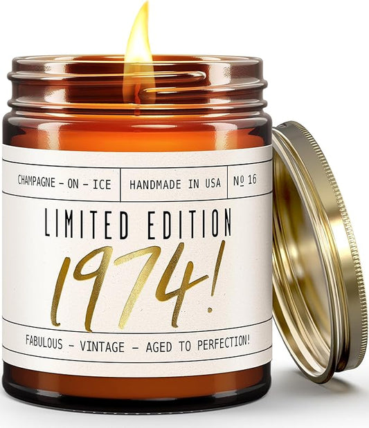 51st Birthday Gifts for Women - 'Limited Edition 1974' Soy Candle, w/Champagne on Ice I 51 Birthday Gifts for Women I 51st Gift for Her Ideas I 9oz Reusable Jar, 50Hr Burn, Made in USA