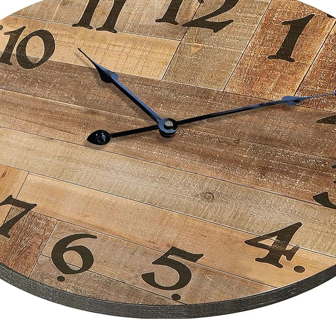 24 Inch Silent Large Wall Clock Battery Operated for Farmhouse Kitchen,Non-Ticking Retro Wall Clock with Big Numbers for Living Room,Vintage Wood Clock for Bedroom Home Country Office School