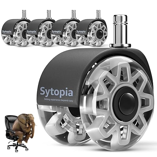 Sytopia Office Chair Wheels Replacement, 2.5 Inch Heavy Duty Casters, Set of 5, for Carpet and Hardwood Floors, Universal Size 11x22mm, Fits 99%, Grey