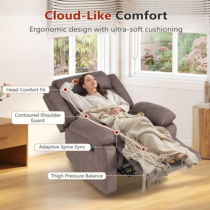 ANJ Recliner Chair, Overstuffed Manual Living Room Reclining Chair in Breathable Faux Leather