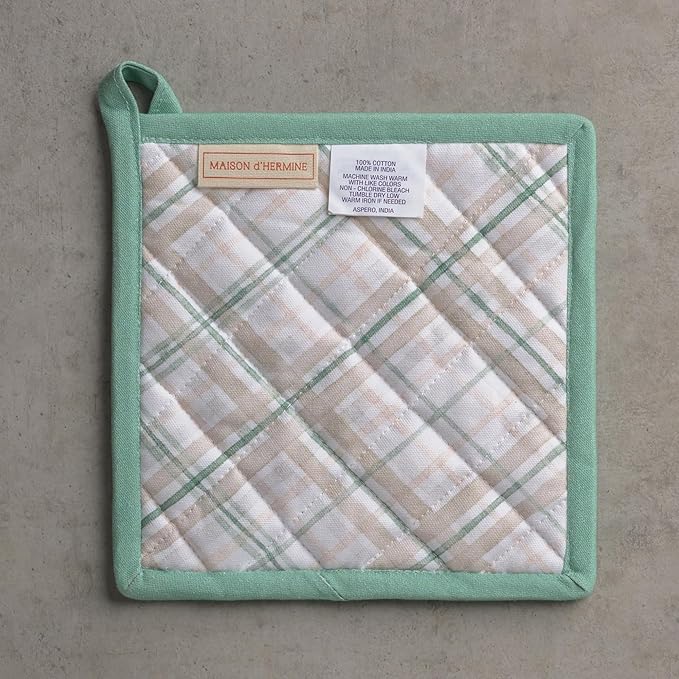 Maison d' Hermine Pot Holders Set 100% Cotton Heat Resistant Potholders 8" x 8" Hot Pads with Loop for Thanksgiving Christmas Decorations BBQ Baking Handling Hot Pans (Pack of 2, Deer in The Woods)