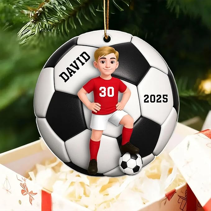 NAZENTI Personalized Soccer Ball Christmas Ornament, Custom Family Girl, Boy Soccer Player Ornament with Name & Number, Soccer Keepsake Men Player Christmas Tree Decoration, Xmas Gifts