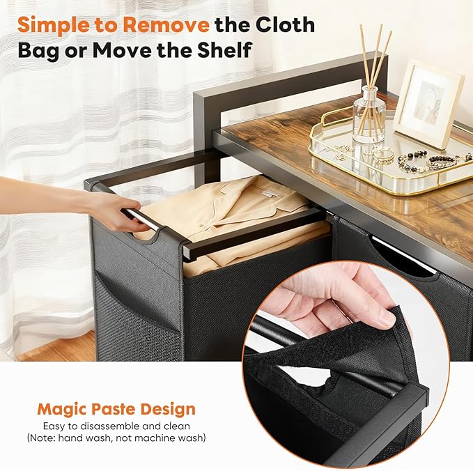 Sweetcrispy Laundry Hamper with 3 Pull-Out Removable Sorter Bags, Movable Wheels, Freestanding Clothes Basket Organizer in Bathroom, 3 × 10.6 Gal (120L) Capacity, Rustic Brown and Black