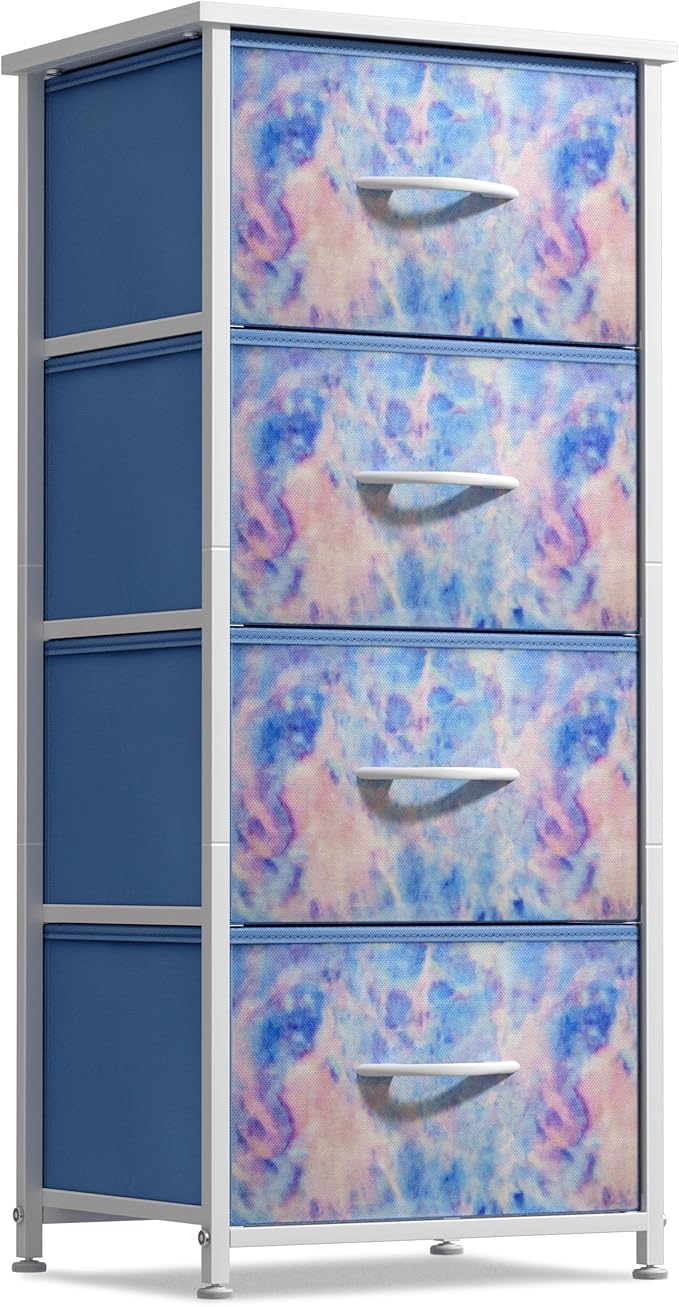 Sorbus Dresser Storage Tower, Organizer Drawers for Closet Boys & Girls Bedroom, Bedside Furniture, Chest for Home, College Dorm, Steel Frame, Wood Top, Tie-dye Fabric Bins (4-Drawer, Pastel Tie-dye)