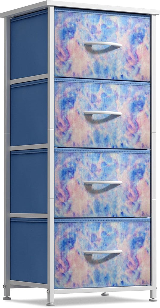 Sorbus Dresser Storage Tower, Organizer Drawers for Closet Boys & Girls Bedroom, Bedside Furniture, Chest for Home, College Dorm, Steel Frame, Wood Top, Tie-dye Fabric Bins (4-Drawer, Pastel Tie-dye)