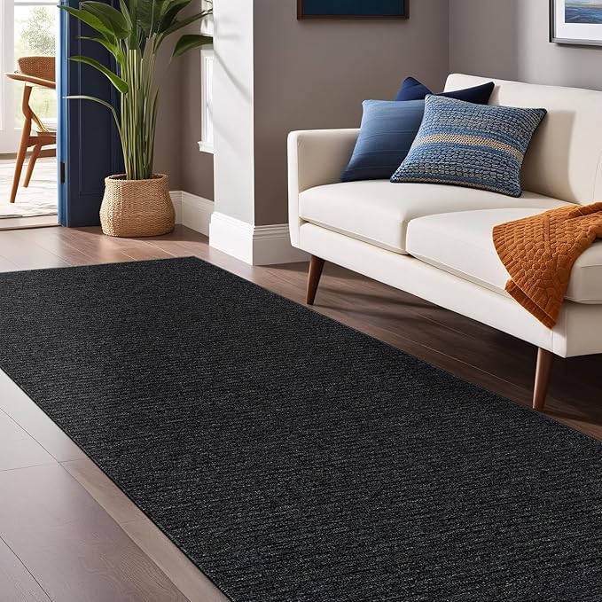 Non Slip Dark Gray Solid Rubber Back Thing Runner Rugs for Living Room 2x10 for Kitchen, Rug for Bedroom and Hallway, Stain Resistant Easy Cleaning Non Shedding Carpet Dark Gray 2 x 10
