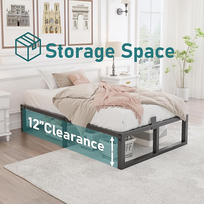 Twin Bed Frames Platform, 14 Inch High 3500 lbs Heavy Duty Metal Platform, Mattress Foundation with Steel Slat Support/No Box Spring Needed/Noise Free/Non-Slip/Easy Assembly