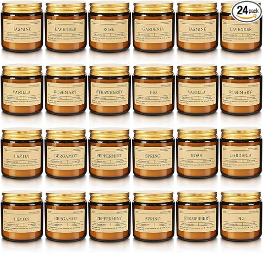 Scented Candle Set 24 Pack, Candle for Home Scented, Odor Eliminating, Stress Relief, Long Lasting Soy Wax Gift Set