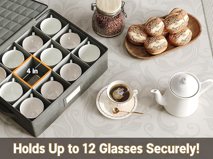 Hard Shell China Storage Containers – 6 Piece Set for Storing Dinner Plates, Salad Plates, Mugs, Quilted Dividers for Safe Moving and Seasonal Storage, Grey