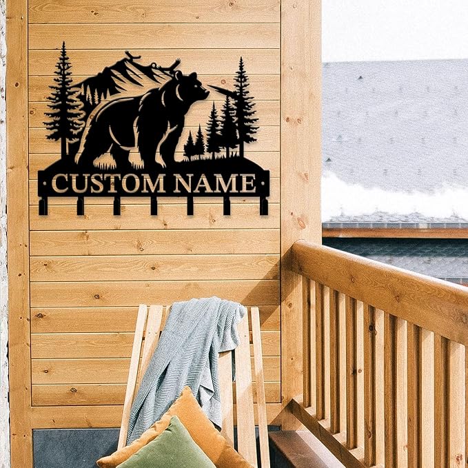 Personalized Custom Name Bear Key Wall Hooks,Metal Bear Keys Clothes Hooks,Metal Bear Wall Home Storage Decorative,For Front Door, Hallway, Kitchen, Bedroom,Keys,Hats (Style D)