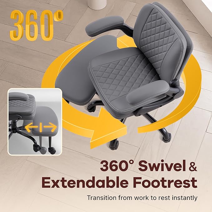 Cross Legged Office Chair: ADHD Criss Cross Desk Chair with Wheels & Stretchable Rotating Footrest - Height Adjustable Wide Yoga Kneeling Meditation Chair with Flip-up Armrests Back Support