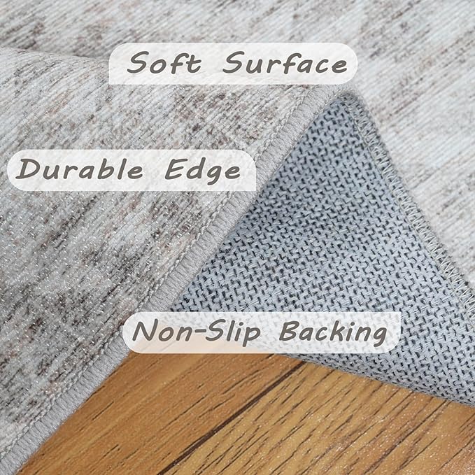 5'x7' Machine Washable Abstract Design Area Rug, Non Slip, Stain Resistant, Non-Fluffy Home Decor Living Room Carpet(Grey Beige 5x7)…