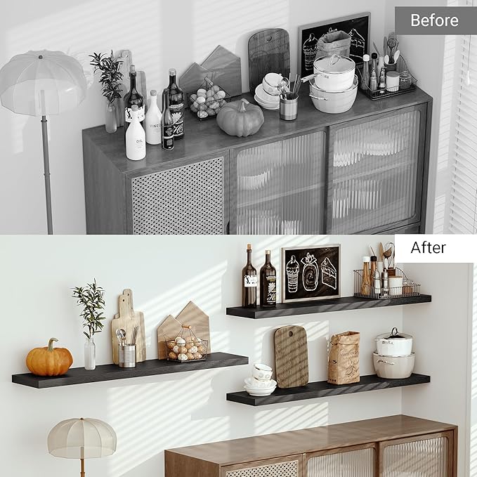 Vivelove 10" Deep Floating Shelves for Wall, 55in Long Shelf for Bathroom, Living Room, Kitchen, Farmhouse, Shelves for Room Wall with Invisible Brackets, Set of 1, Black