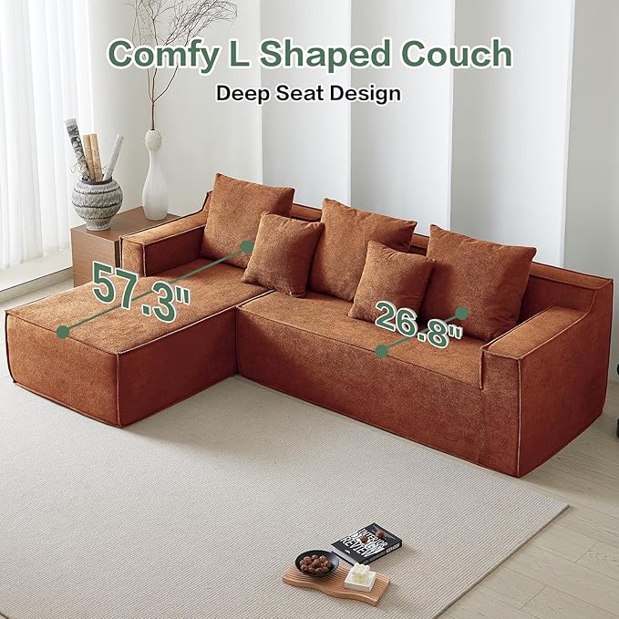 Boneless Couch for Living Room, 101" Modular Sectional Sofa Couches, L-Shape Sofa with Deep Seat, Comfy Cloud Sofa Velvet Fabric, No Assembly Required