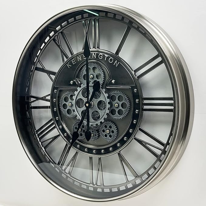 DORBOKER Real Moving Gears Wall Clock Large Modern Metal Clocks for Living Room Decor, Industrial Steampunk Unique Vintage Rustic Decorative Clock for Home Farmhouse Office, 27.6 Inch,Gunmetal Roman
