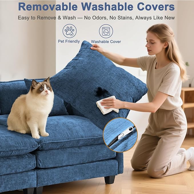 77" Cloud Sofa Loveseat & Couch｜Small 2-Seater Chenille Sectional Sofa with 29.1" Deep Seat｜FSC Certified Solid Wood & Metal Frame｜Easy Assembly & 1YR Guarantee｜ for Apartment Living Room Bedroom