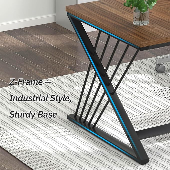 FOLUBAN 70.9" Computer Desk with Z-Shaped Legs, Large PC Desk for Home Office, Industrial Writing Desk, 2 Person Executive Workstation Study Table for Bedroom, Rustic Walnut