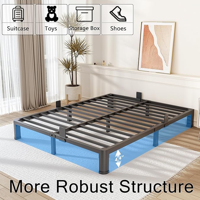 6 Inch California King Bed Frame with Rounded Corner and Headboard Hole Mattress Retainers 3500 LBS Metal Heavy Duty Steel Slats Support No Box Spring Needed Platform Noise Free Easy Assembly