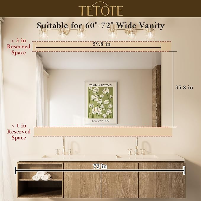 TETOTE Frameless Mirror 60" x 36" Large Tempered Wall Mirror for Bathroom, Bedroom, Entryway, Hallway, Home Gym, Vertically/Horizontally