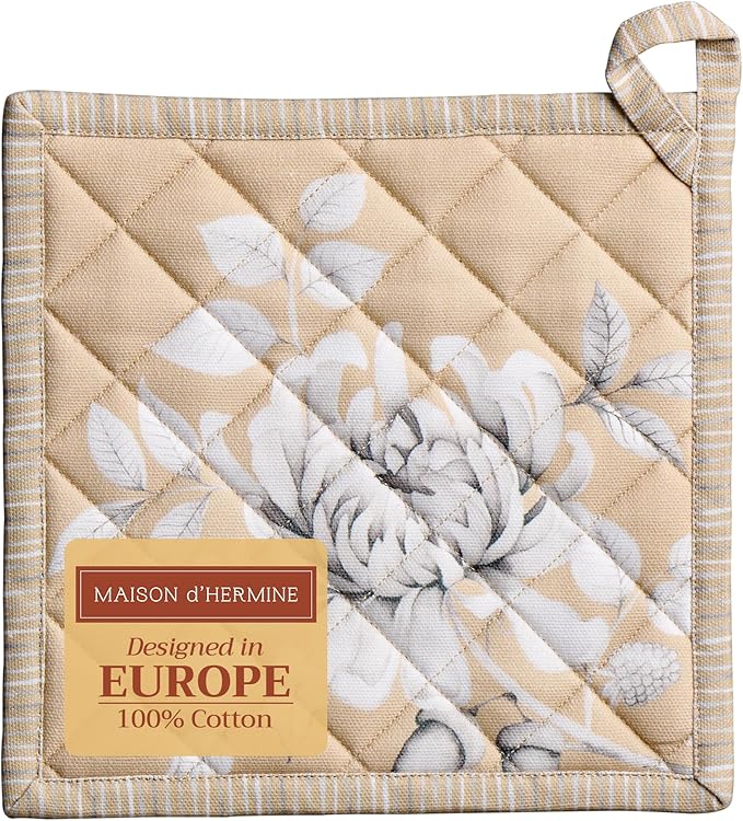 Maison d' Hermine Pot Holders 100% Cotton Heat Resistant Potholders 8" x 8" Hot Pads with Loop for Thanksgiving Christmas Decorations BBQ Cooking Baking Handling Hot Pans (Pack of 1, Pretty Autumn)