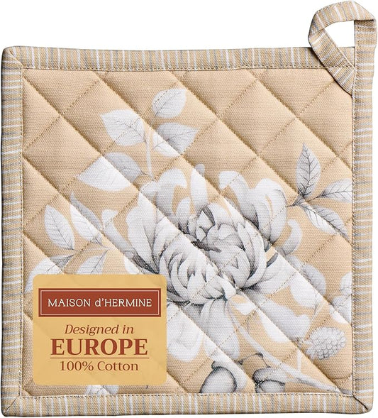 Maison d' Hermine Pot Holders 100% Cotton Heat Resistant Potholders 8" x 8" Hot Pads with Loop for Thanksgiving Christmas Decorations BBQ Cooking Baking Handling Hot Pans (Pack of 1, Pretty Autumn)