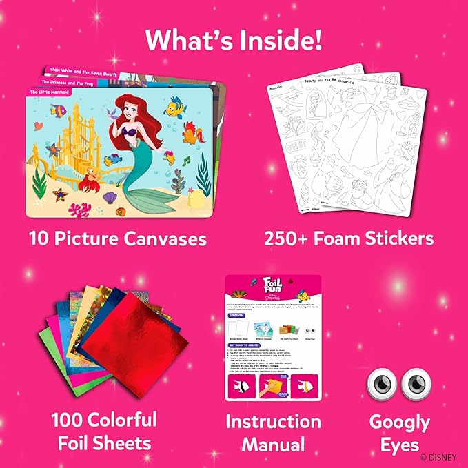 Skillmatics Foil Fun - Disney Princess, Mess-Free Art & Craft Kits for Kids, DIY Creative Travel Toys, Perfect Christmas Gifts for Fans of Moana, Cinderella, Ariel, Jasmine, Ages 4, 5, 6, 7, 8, 9