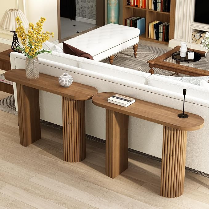 Fluted Solid Wood Console Table-39.2" Farmhouse Entryway Table with Rounded Corners, Morden Sofa Tables Behind Couch for Foyer, Entrance, Living Room, Hallway
