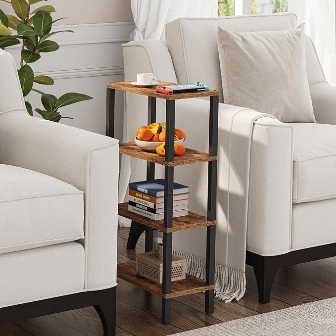 TUTOTAK Small Side Table, Narrow End Table, Skinny Sofa Table, Slim Nightstand, Couch Table, Living Room, Bed Room, Brown TB01BB0782