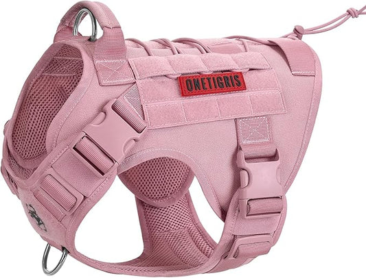 OneTigris Tactical Dog Harness Vest,No-Pull Service Dog Vest with Hook & Loop Panels,Adjustable Dog Vest Harness for Walking Hiking Training(Pink,XXS)