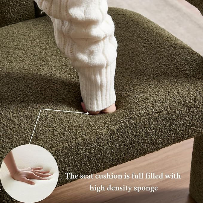 Modern Dining Chairs Set of 2, Upholstered Side Chairs Sherpa Fabric Guest Chairs with Barrel Backrest Armchair for Dining Room Living Room, Green