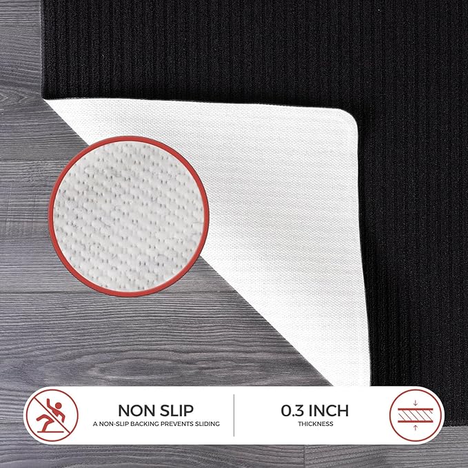 Non Slip Black Solid Rubber Back Thing Door Mat for Entryway 2x3 for Kitchen, Rug for Bathroom, Stain Resistant Easy Cleaning Non Shedding Carpet Black 2 x 3