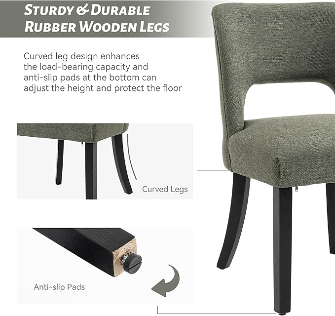 VKNOW Wooden Dining Chairs Set of 4, Modern Fabric Upholstered Dining Room Chair Kitchen Chairs, Farmhouse Dinner Chair for Kitchen Dining Room, Green-Black Legs