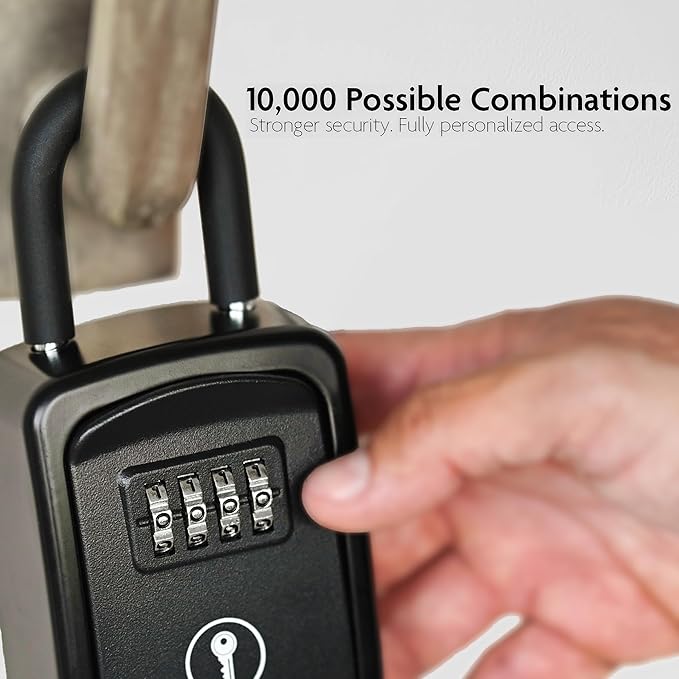 Iron Lock® Key Lock Box Portable with U-Shackle – Small Waterproof Heavy-Duty Metal Safe with 4-Digit Combination for Spare Keys Outside on Door Knob, Fence, or Gate (Black, Small)