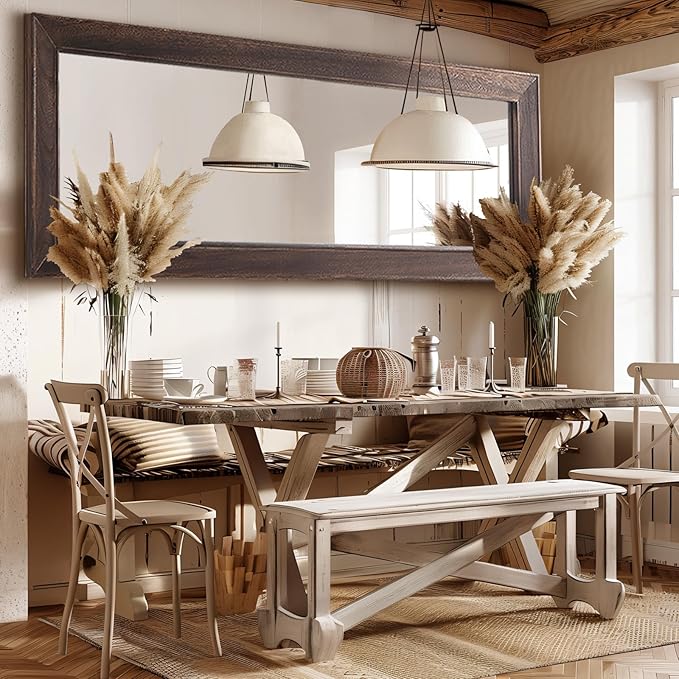 MELOMOIR 71"x32" Rustic Farmhouse Full Length Mirror with Wood Frame, Free Standing Leaning or Hanging, Suitable for Bedroom Living Room Home Gym Cloakroom, Charcoal-Grilled Brown