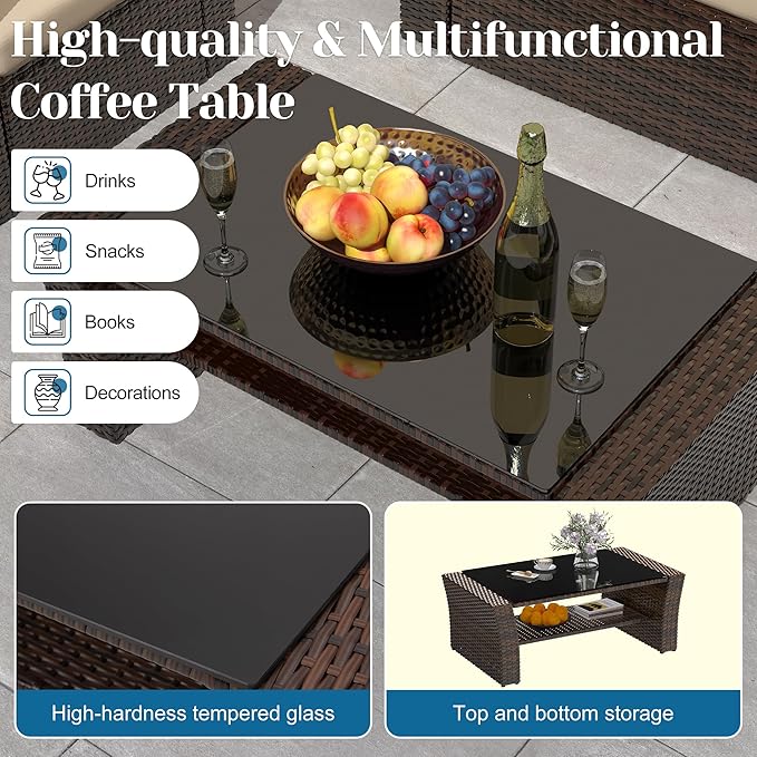 Solaste 4 Piece Patio Outdoor Furniture Sets,Patio Conversation Sofa Wicker Chair with Cushion,Hand Woven Rattan Sofa for Porch Backyard Outside Garden Lawn Yard,Brown